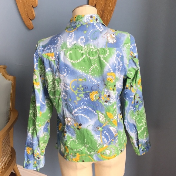 Y2K Keren Hart blue green yellow button down lightweight jean jacket size M - Picture 6 of 13